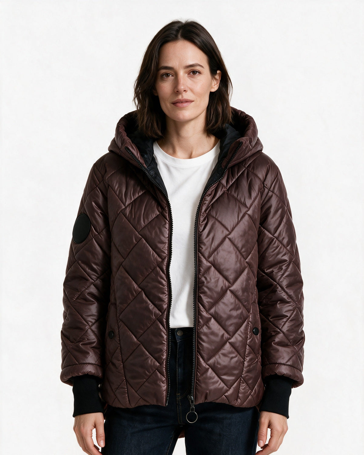 Ainsley puffer jacket in Chocolate, front