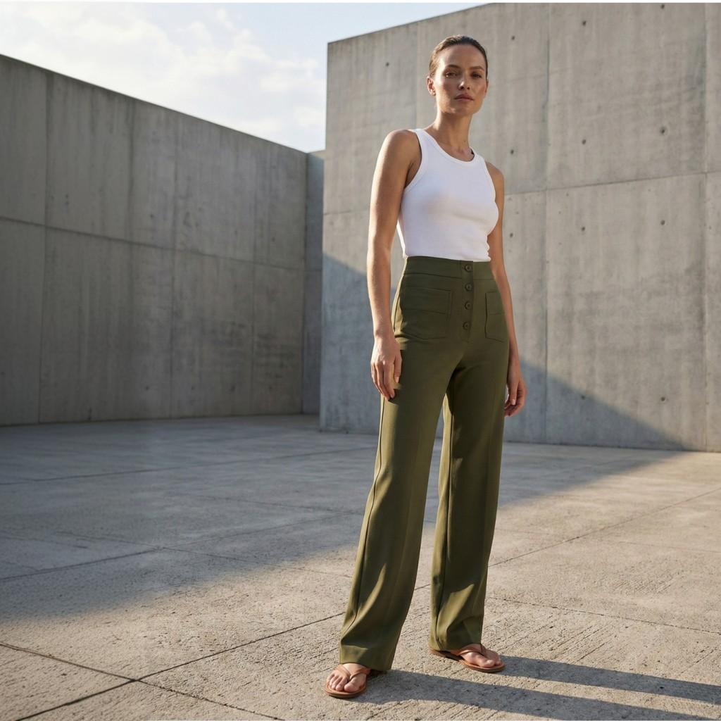 Vellura high-waist pants in olive green