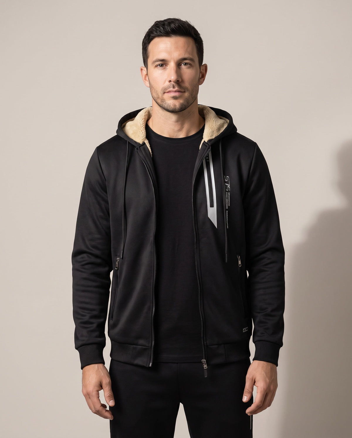 Fendrick men's sherpa-lined hooded jacket in Black