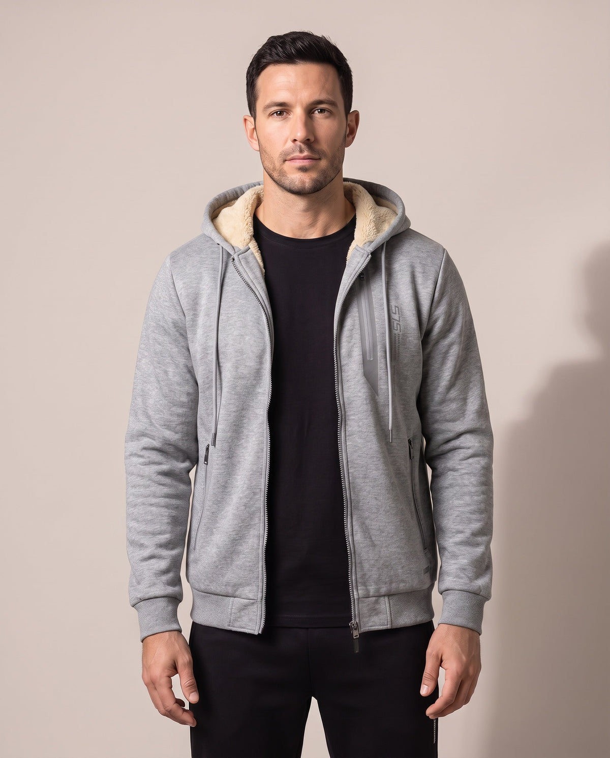 Fendrick men's sherpa-lined hooded jacket in Grey
