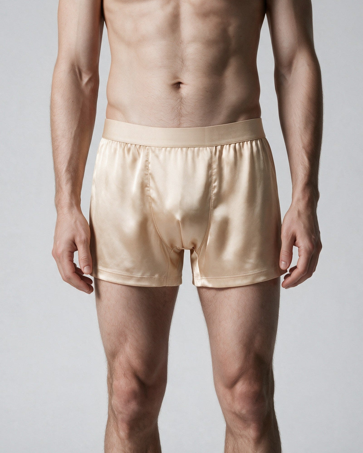 Mayfair men's silk-blend boxer in Champagne, front view