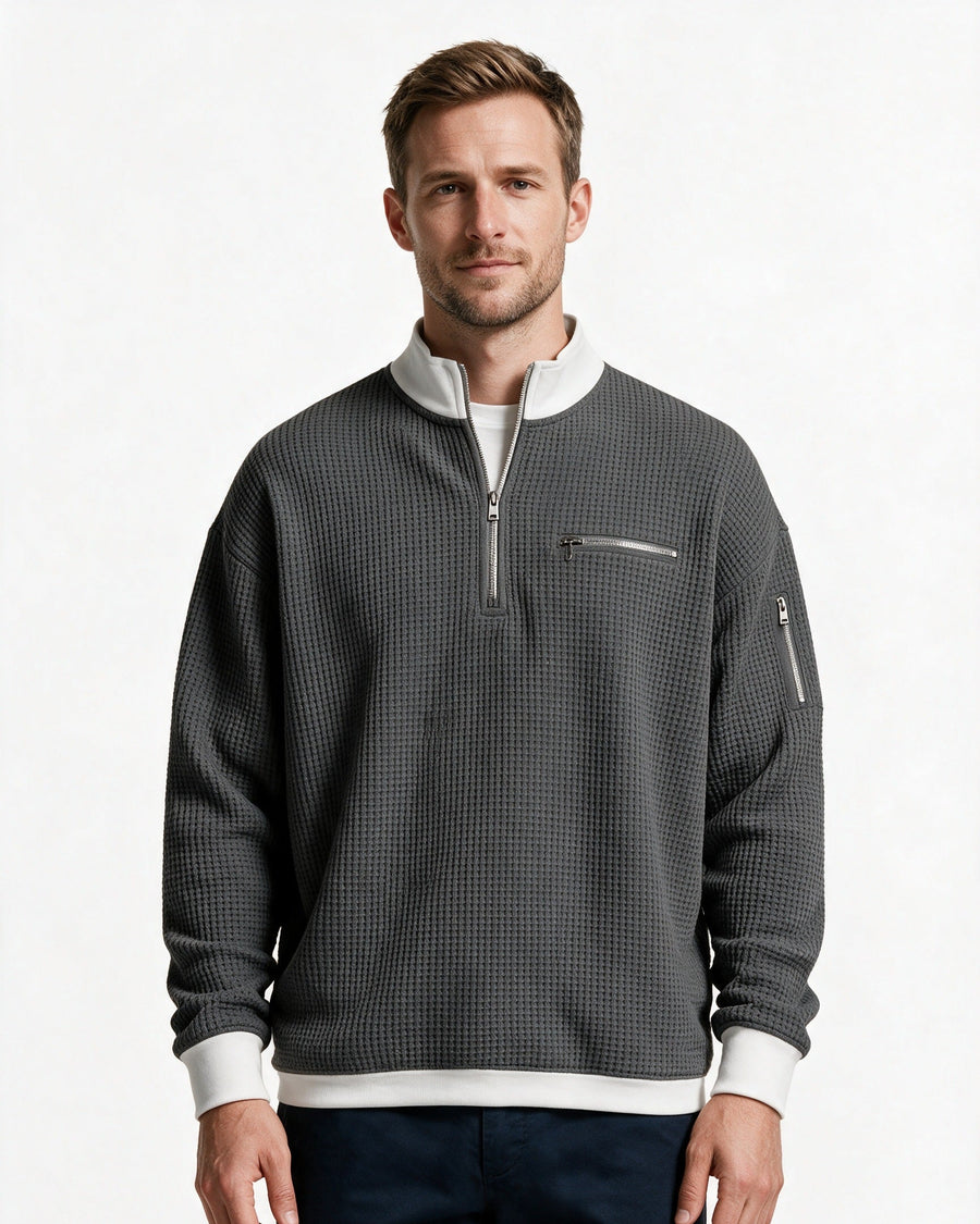 Selby — Herren-Pullover in Waffelstrick mit Reißverschlusskragen