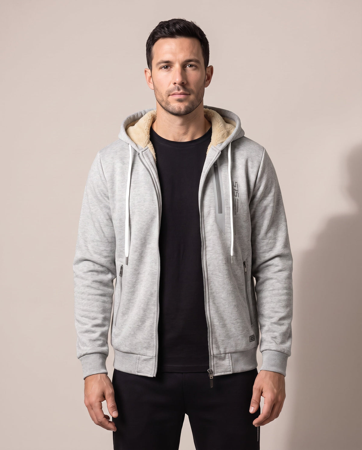 Fendrick men's sherpa-lined hooded jacket in Light Grey
