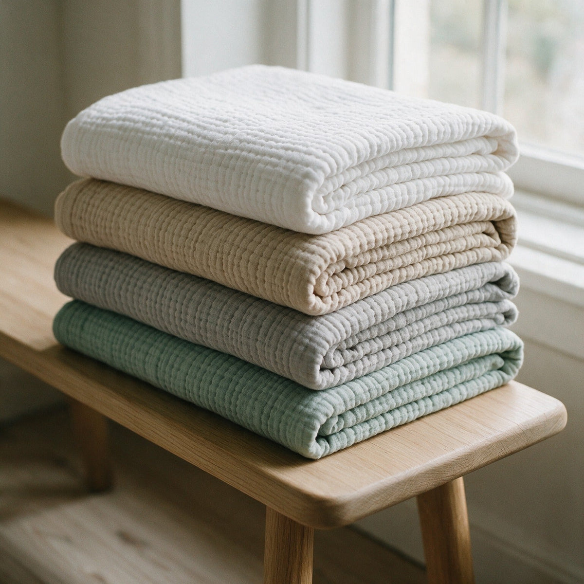Linwood in White, Dune, Grey and Green, folded
