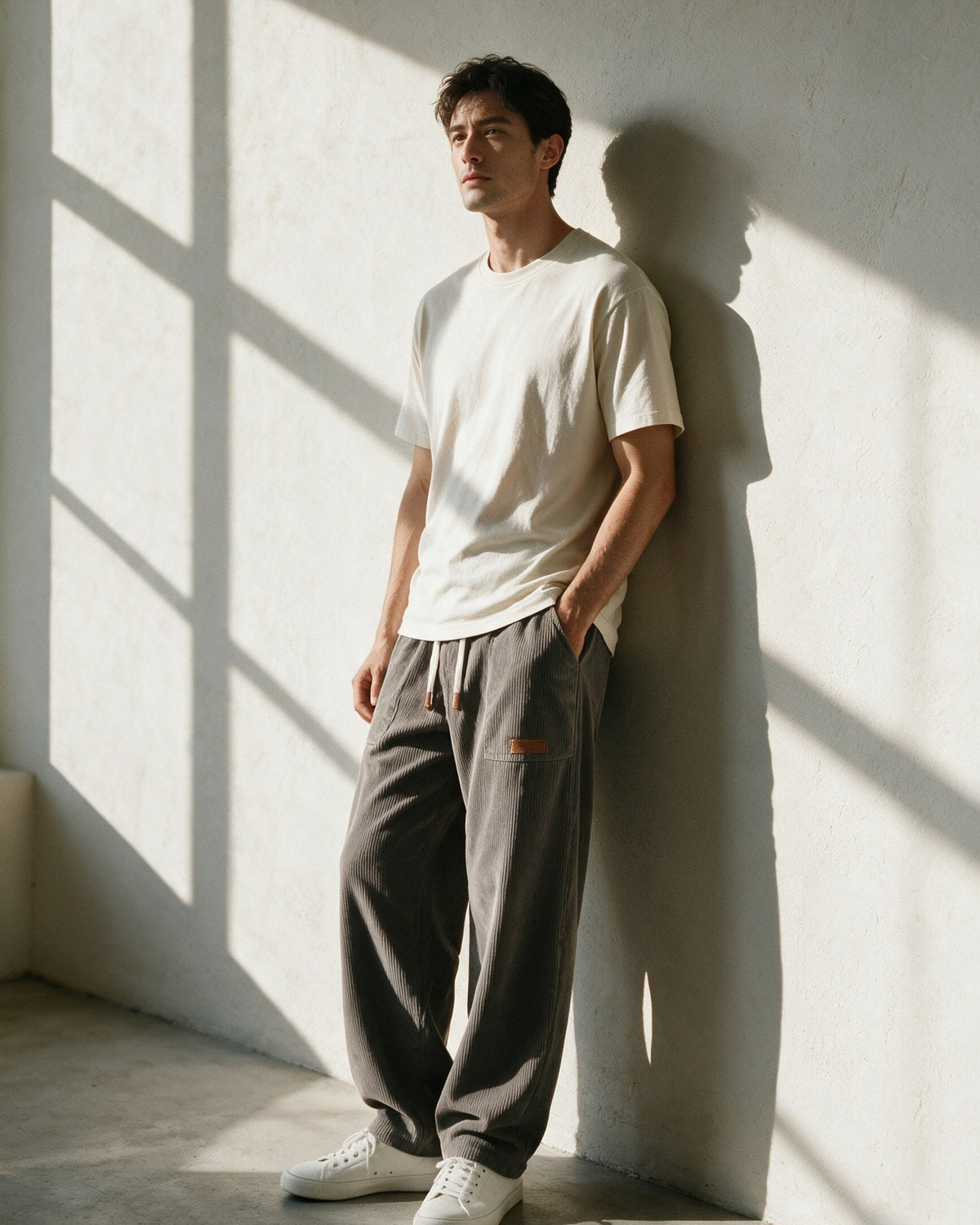 Marlow trousers worn casually