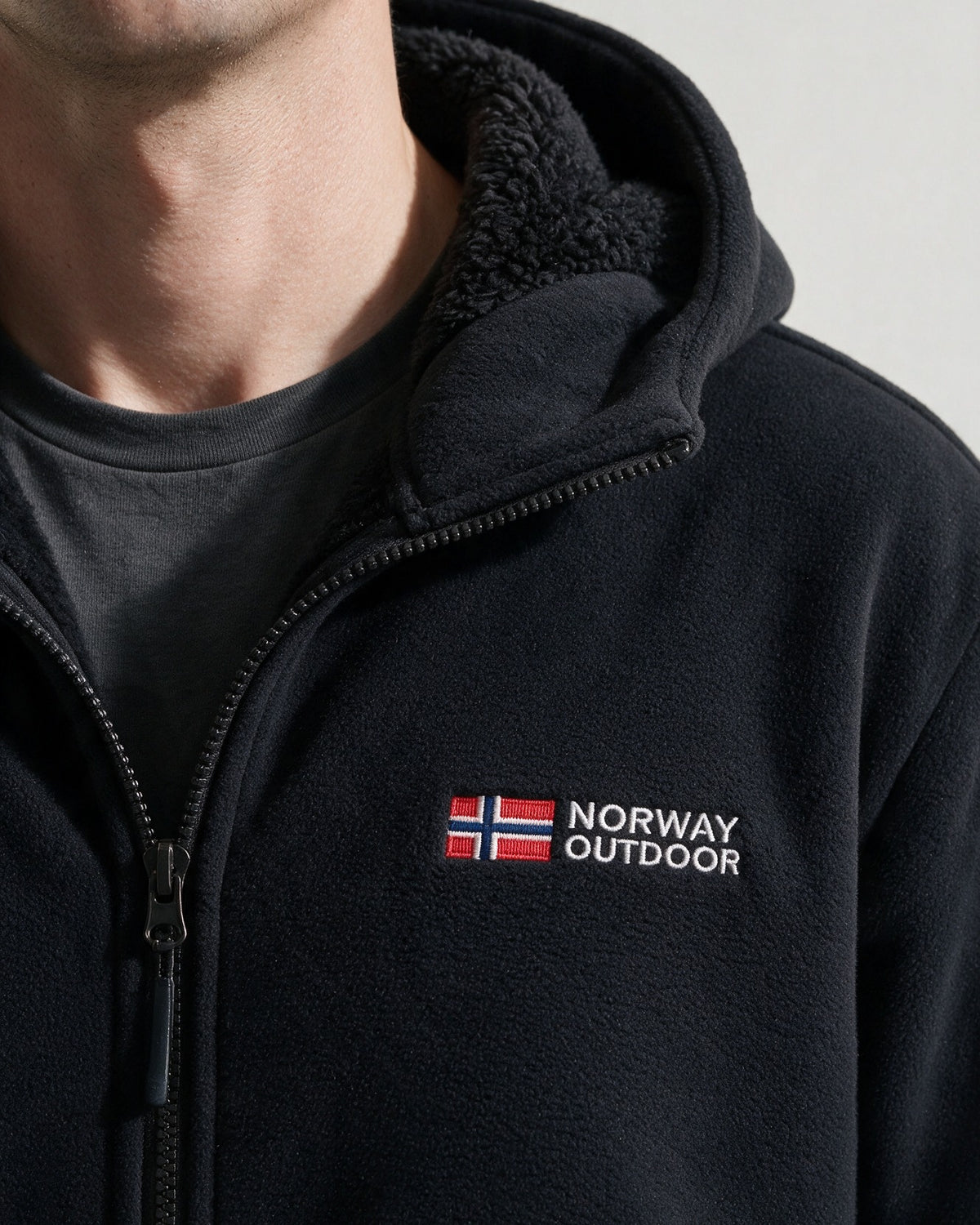 Norway Set — collar with the sherpa-lined hood and the embroidered flag badge