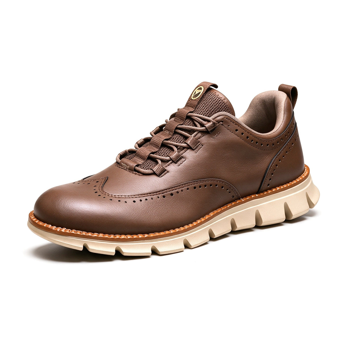 Pemberton wingtip sneaker in Brown, front three-quarter view
